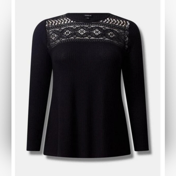 NWT 4X TORRID Waffle Knit Long Sleeve Crochet Yoke Top Deep Black - Picture 5 of 7